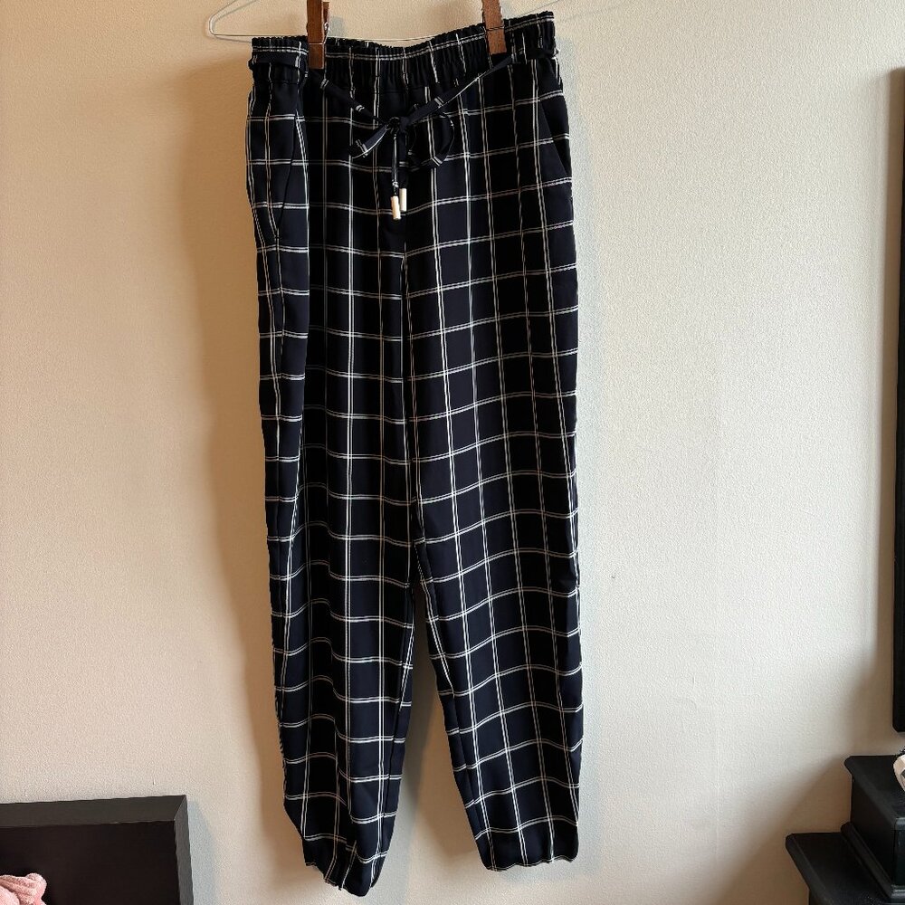 Mango | Navy Blue Windowpane Trousers